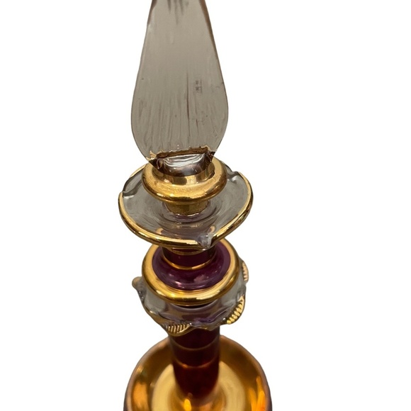 Hand Blown & Decorated Gold Gilt Egyptian Glass Perfume Bottle - Picture 12 of 15